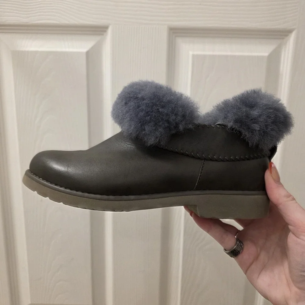 Aussie Connection Gray Leather Shearling Fur Lined Warm Ankle‎ Boots Size 6